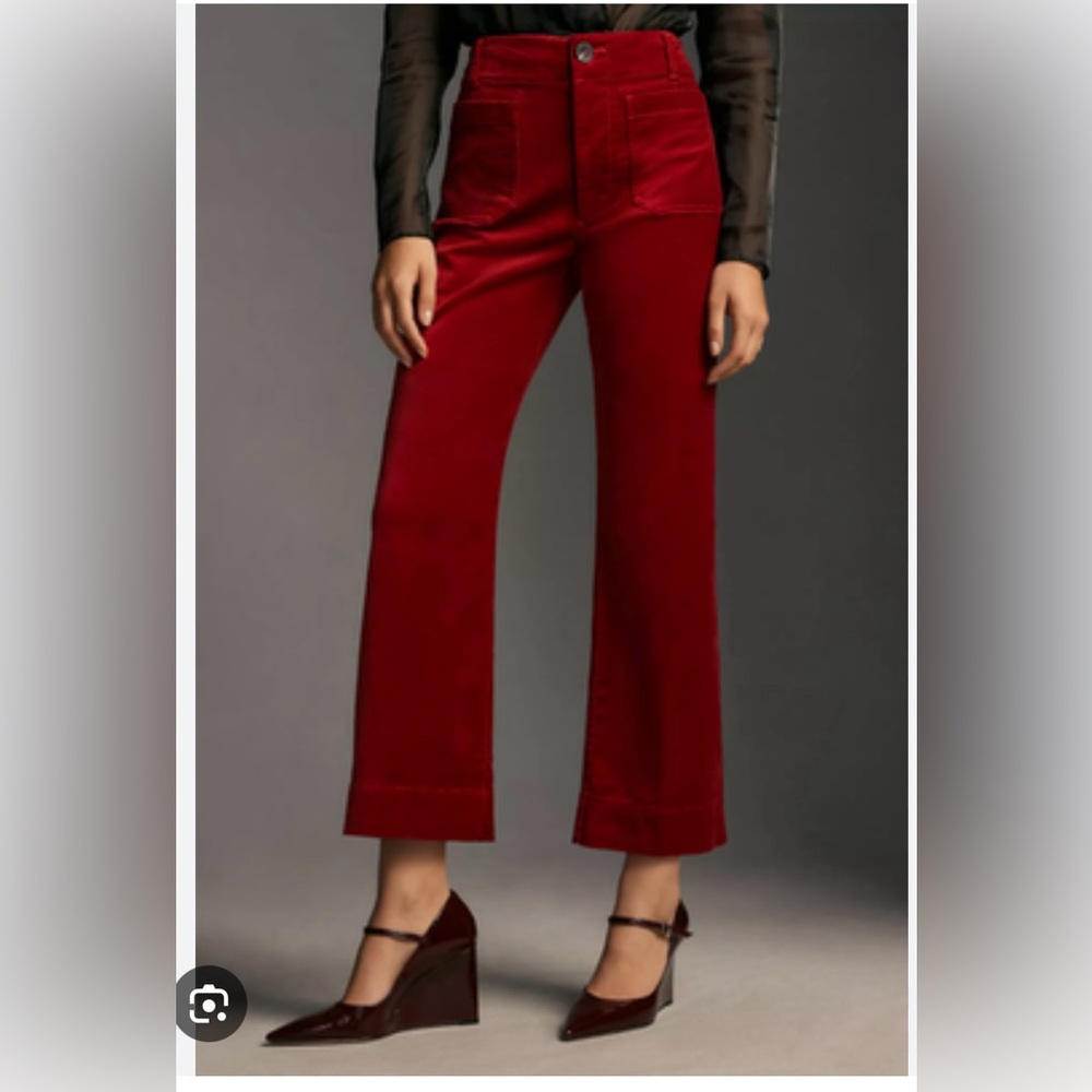 The Colette Velvet Crop Wide-Leg Pants by Maeve RED 28